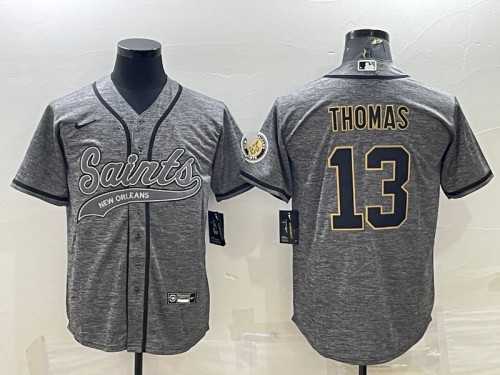 Men%27s New Orleans Saints #13 Michael Thomas Gray With Patch Cool Base Stitched Baseball Jersey
